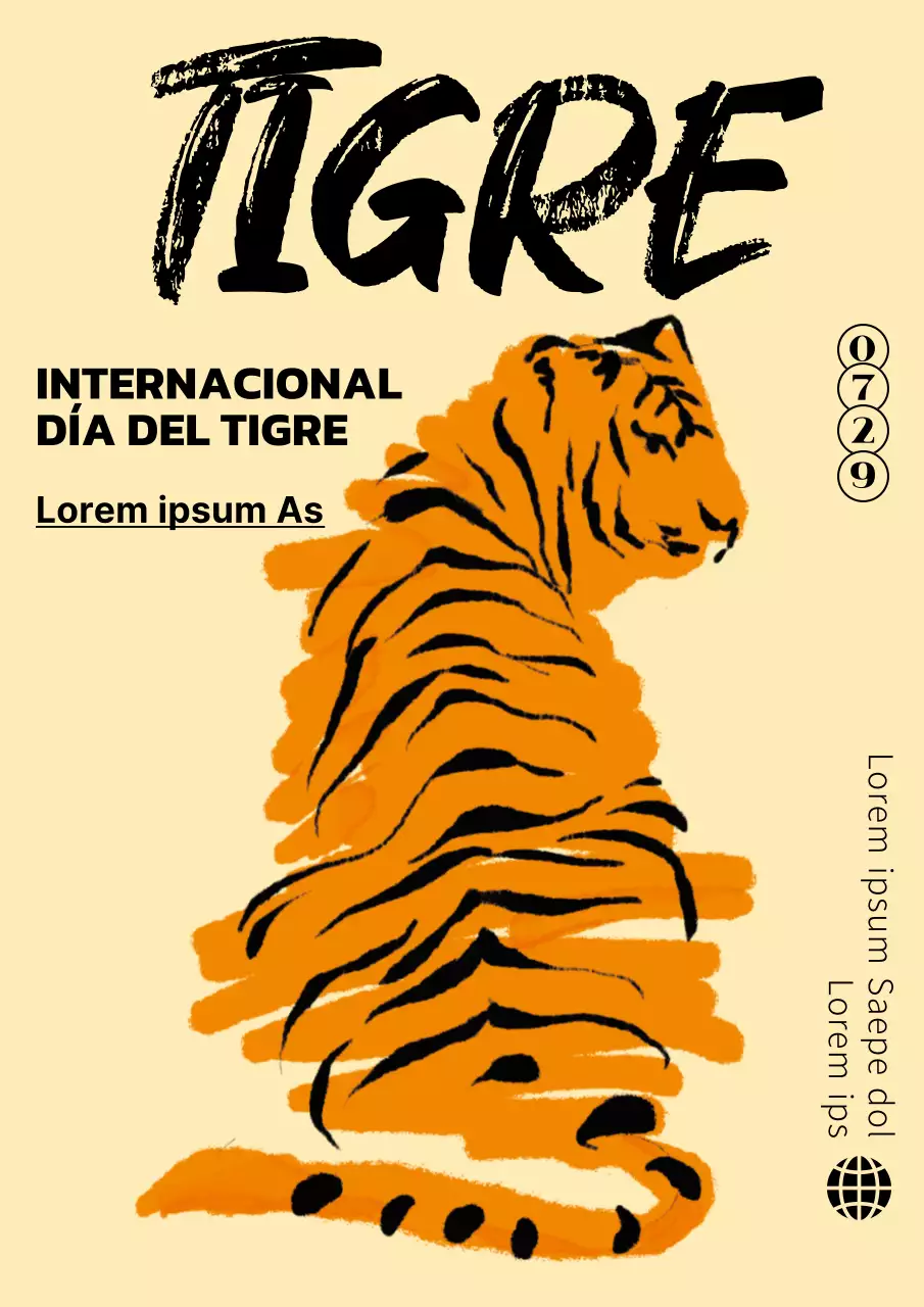 Día Internacional del Tigre en Naranja DrawingConcept