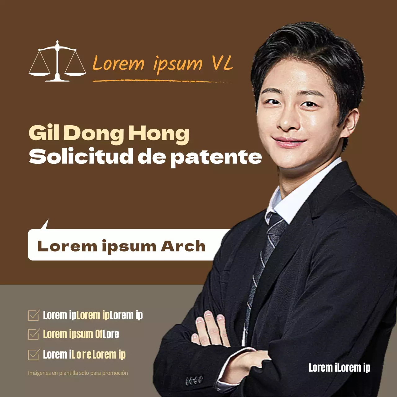 Solicitud de patente consulta de oficina de abogado de patentes con retrato sobre fondo marrón