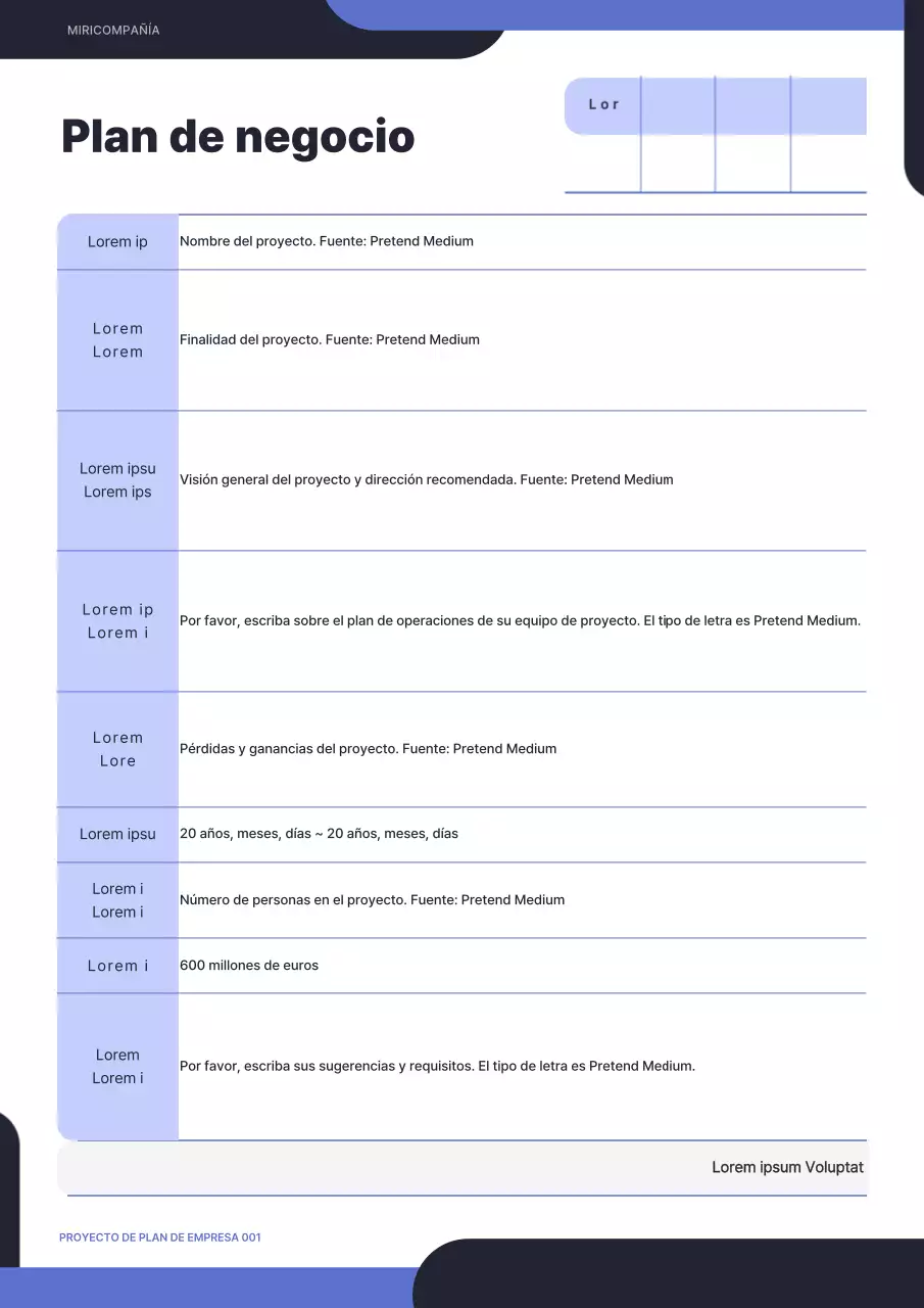 Negro y azul, redondo, plan de negocio de un proyecto de concepto simple
