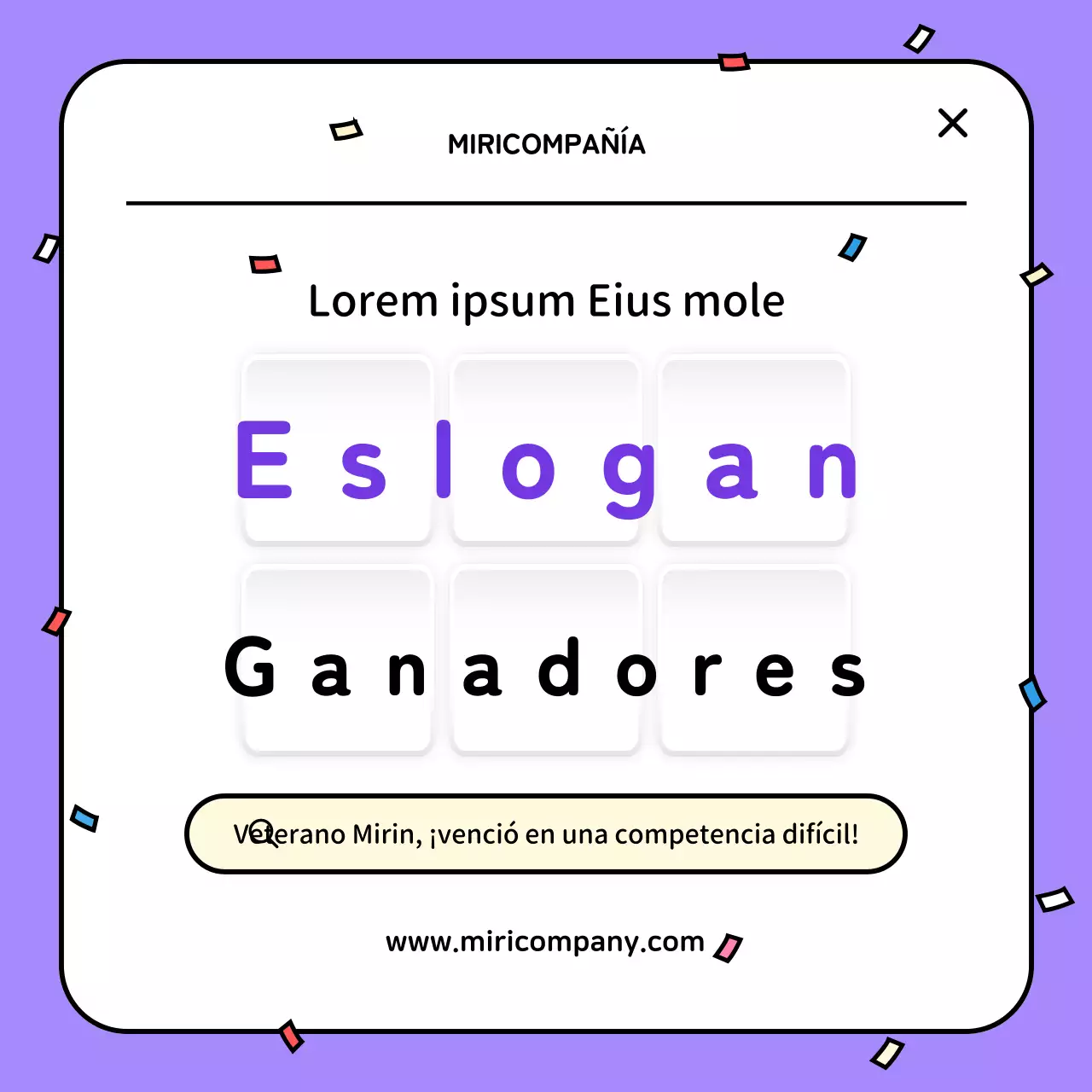 El eslogan morado y amarillo ganador de nuestro concurso interno