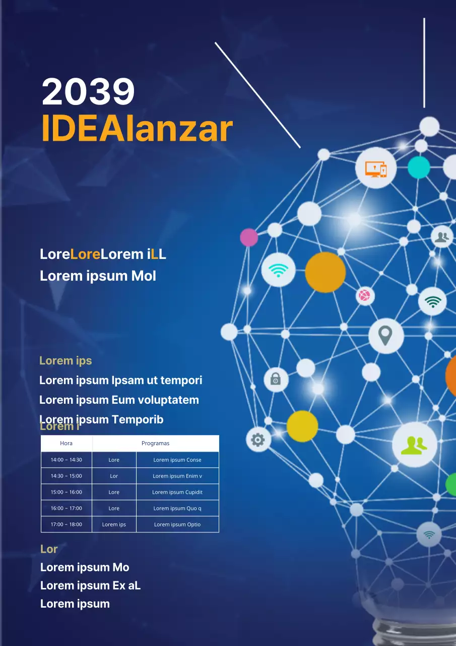 Un colorido folleto azul para un seminario empresarial