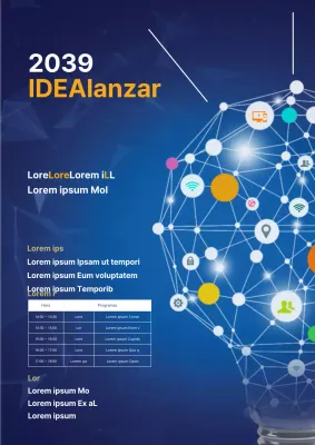 Un colorido folleto azul para un seminario empresarial