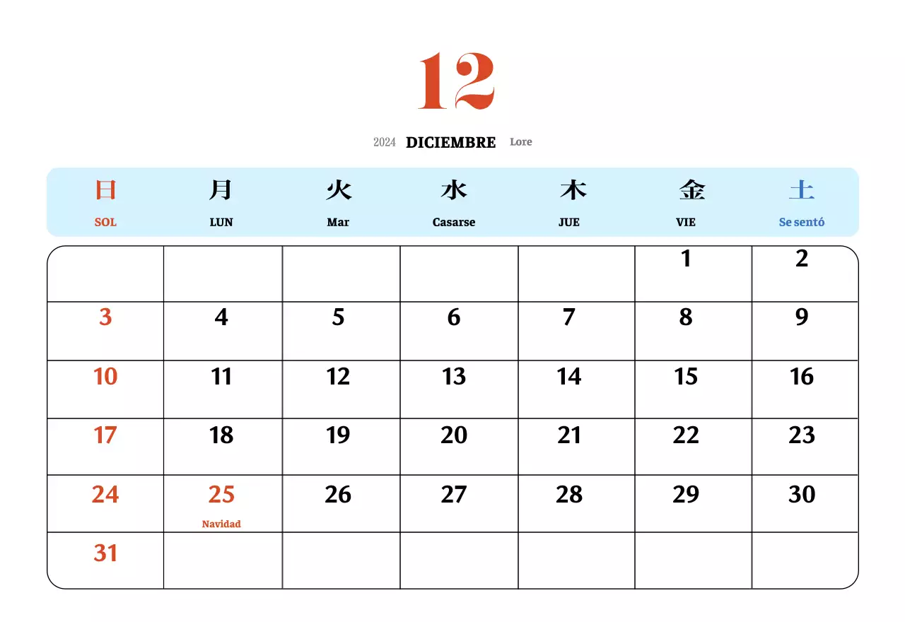 Calendario nostálgico de concepto retro en rojo y azul