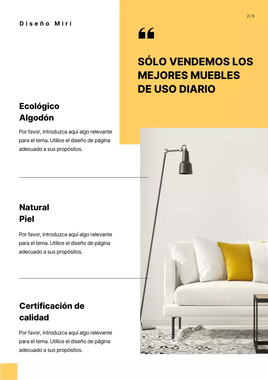 Catálogo de productos de mobiliario en amarillo