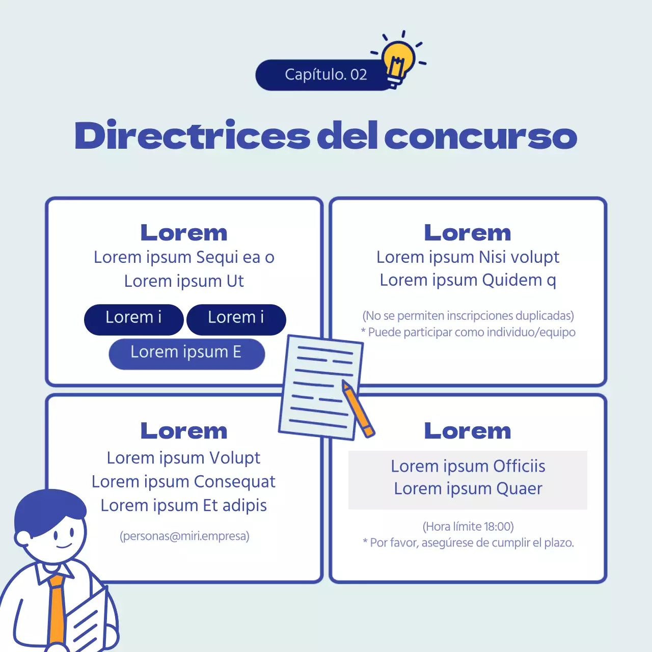 Concurso interno de ideas con un concepto de bocadillo azul