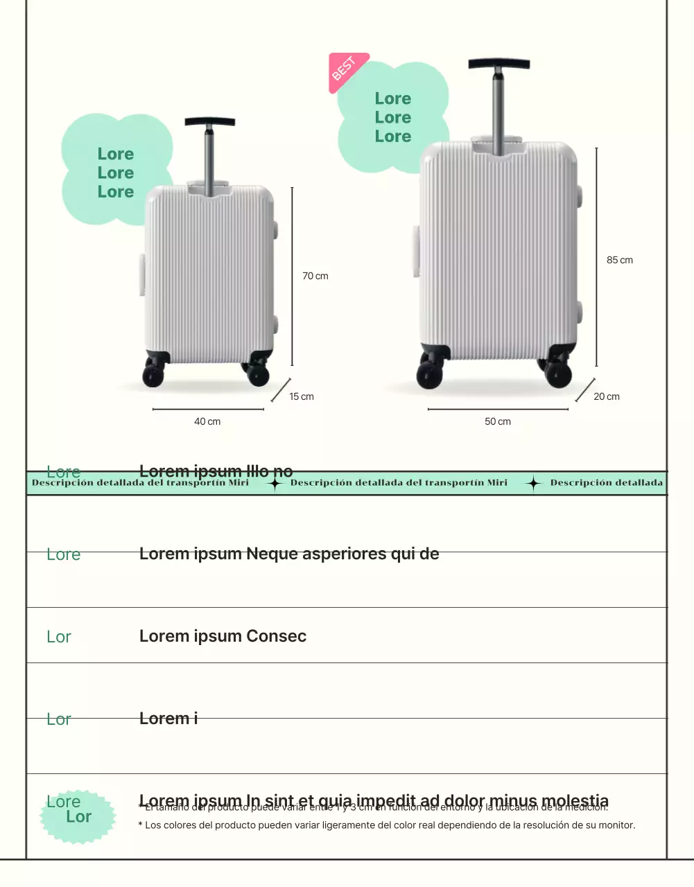 Promocione el equipaje de vacaciones con líneas sencillas y mentoladas