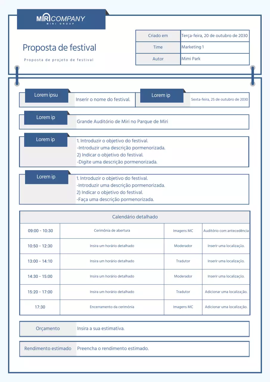 Uma agenda de festivais com um toque de moldura azul