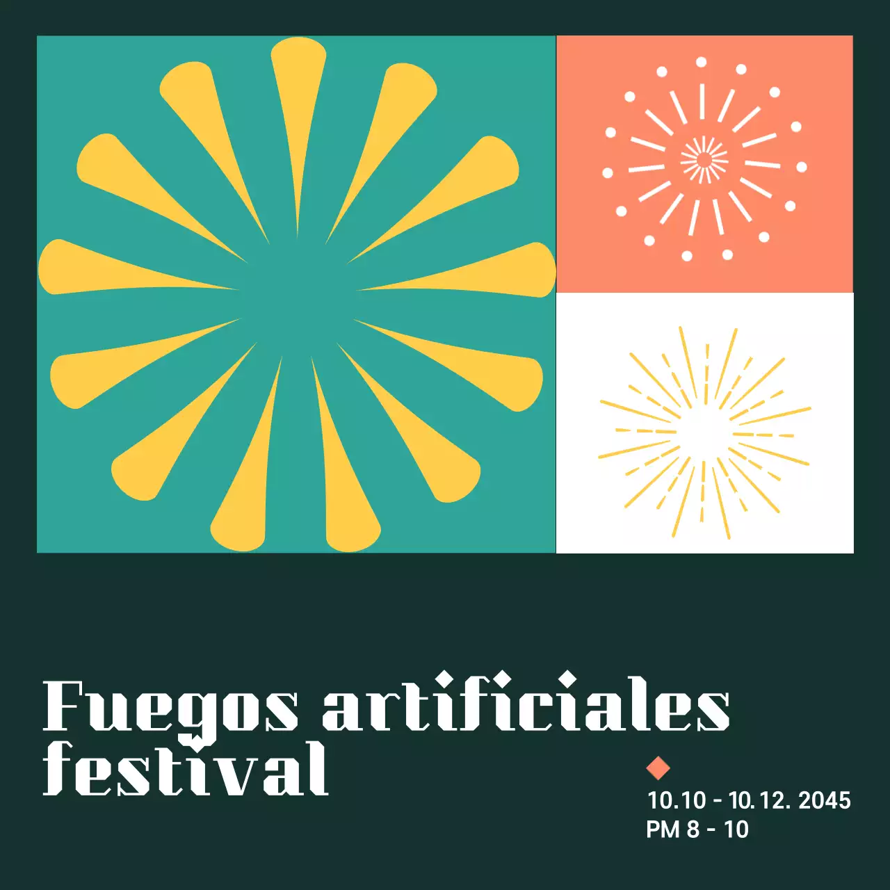 Cartel de fuegos artificiales turquesa