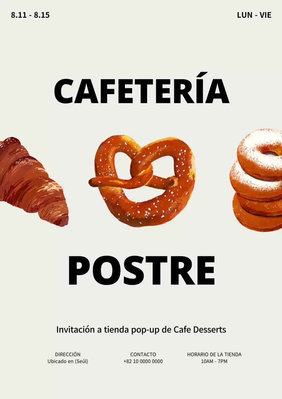 Cartel de una panadería pop-up store de temática beige