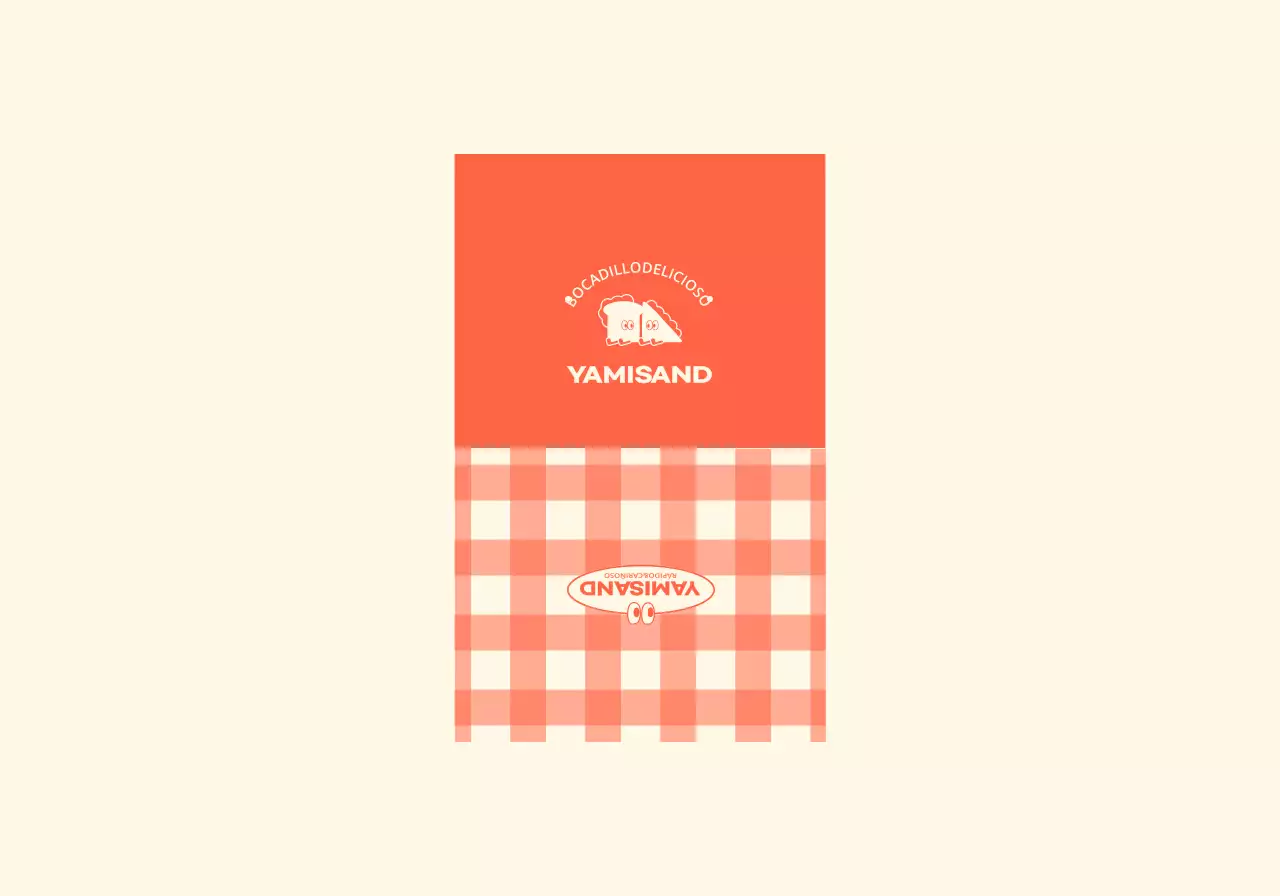 Una sandwichería con cuadros rojos y amarillos y simpáticos personajes