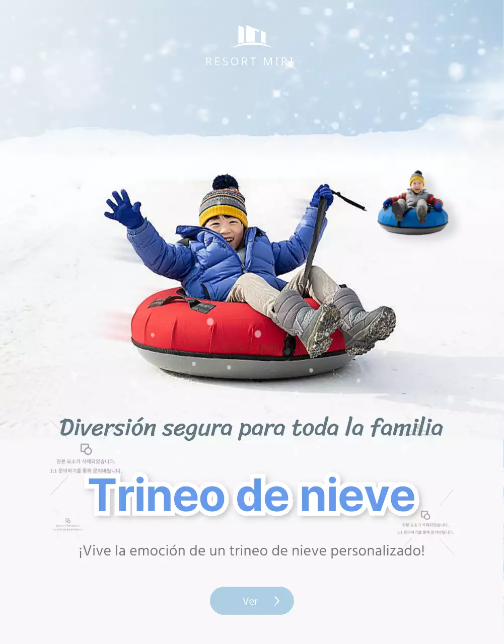 Página detallada de la colina invernal de trineos blanca y azul