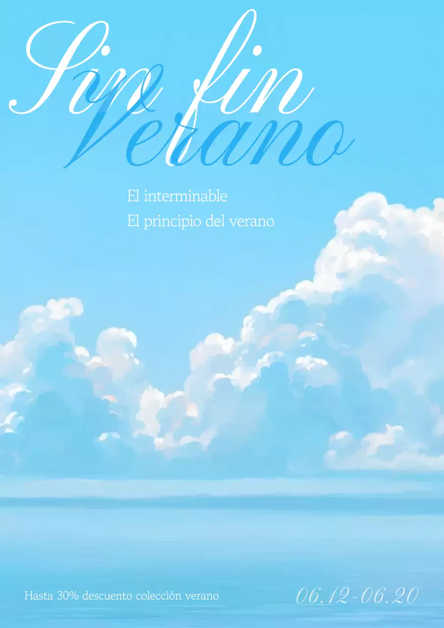 Fresco y refrescante anuncio de venta de verano con el cielo y las nubes ilustración de fondo