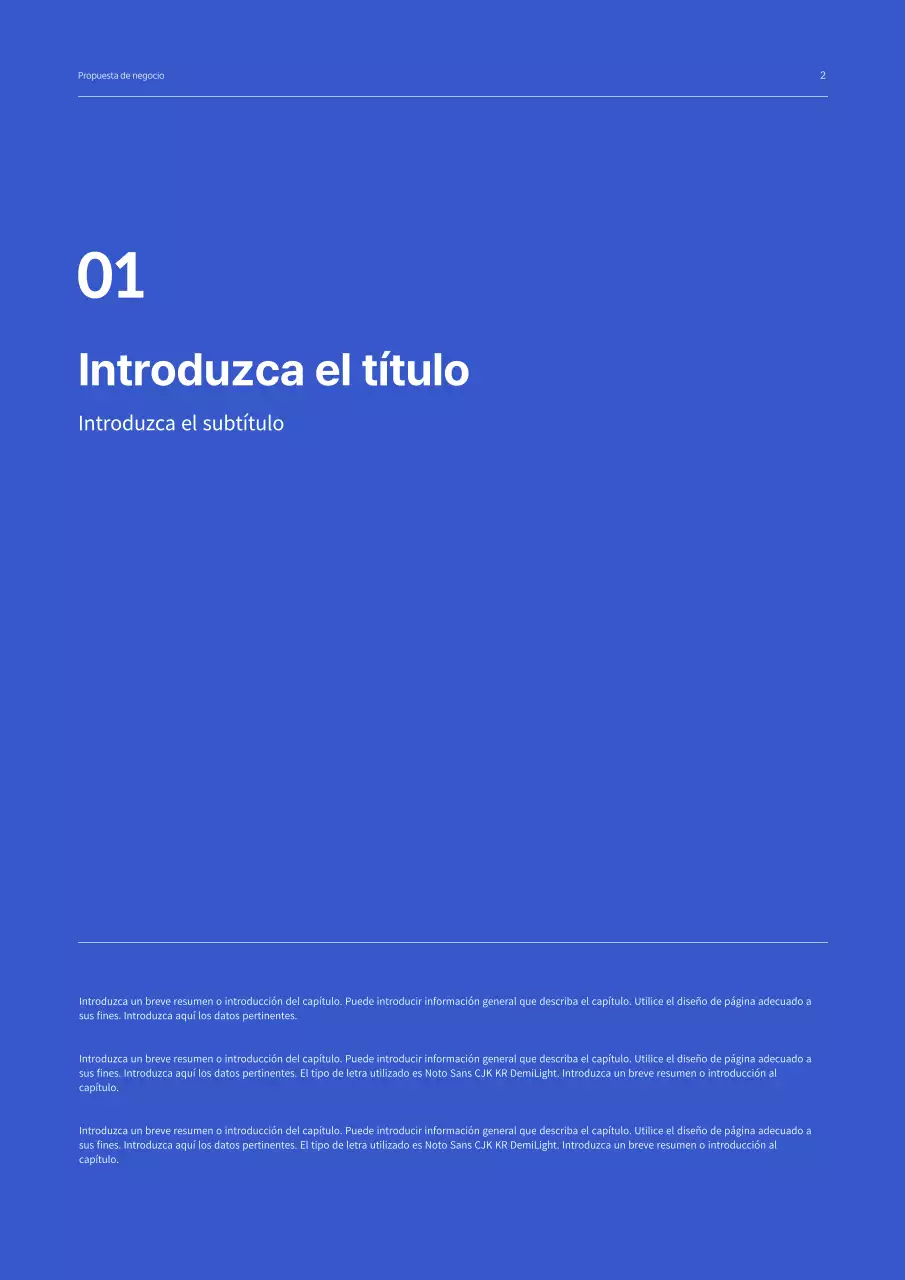 Propuesta de negocio de concepto simple en azul