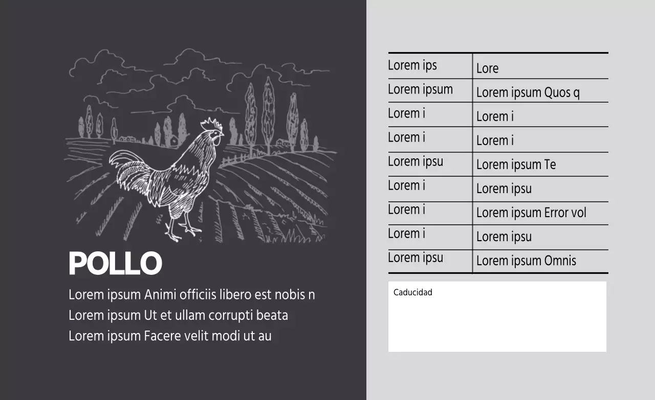 Etiqueta gris ilustrada de envasado de pechuga de pollo