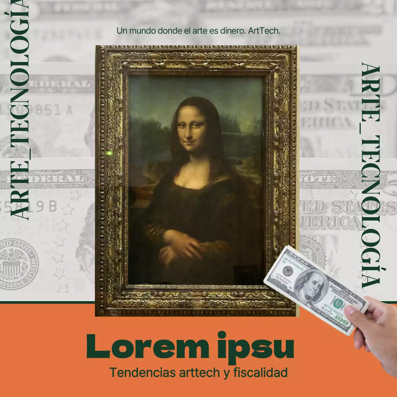 Las lujosas ilustraciones naranjas y verdes de ArtTech ofrecen información sobre inversiones y fiscalidad.