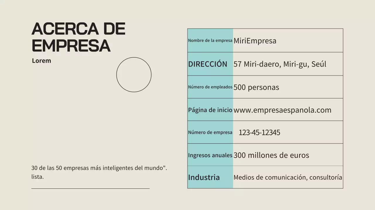 Un sencillo perfil de empresa en beige