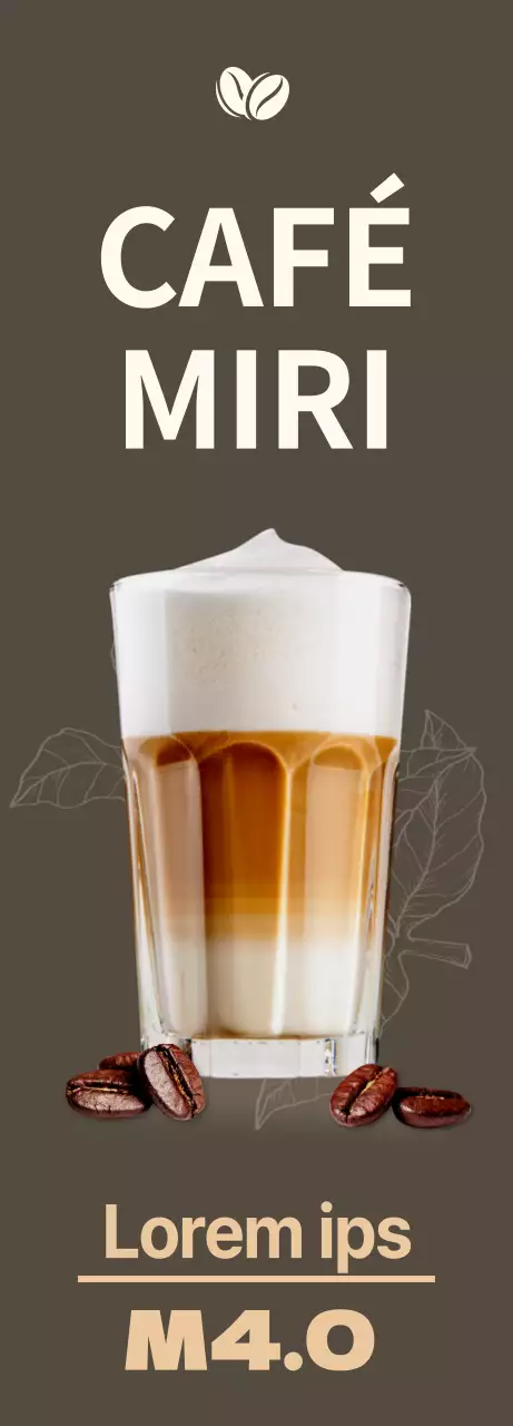 Banner monótono de cafetería con café con leche con caramelo y cerveza fría en un diseño atmosférico sobre fondo oscuro.