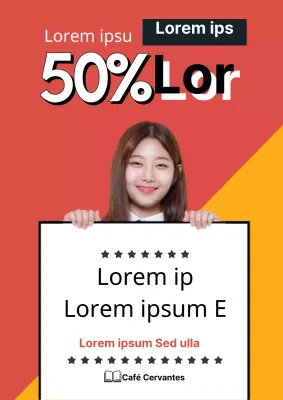 Sencilla cafetería de dibujos animados en rojo y amarillo para promocionar el evento de descuentos de apertura