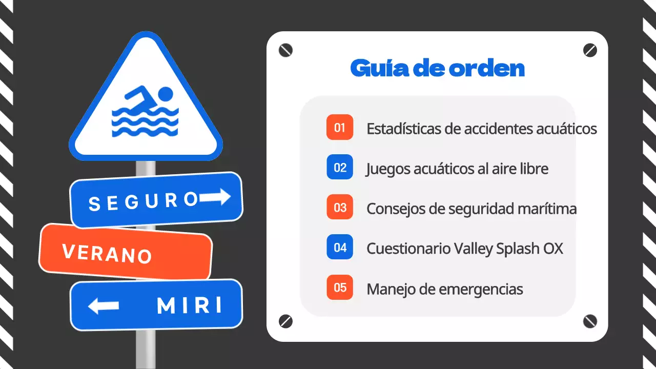 Guía naranja y azul para la seguridad en el agua durante el verano