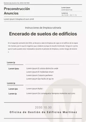Formato limpio y en tonos grises del documento de anuncio