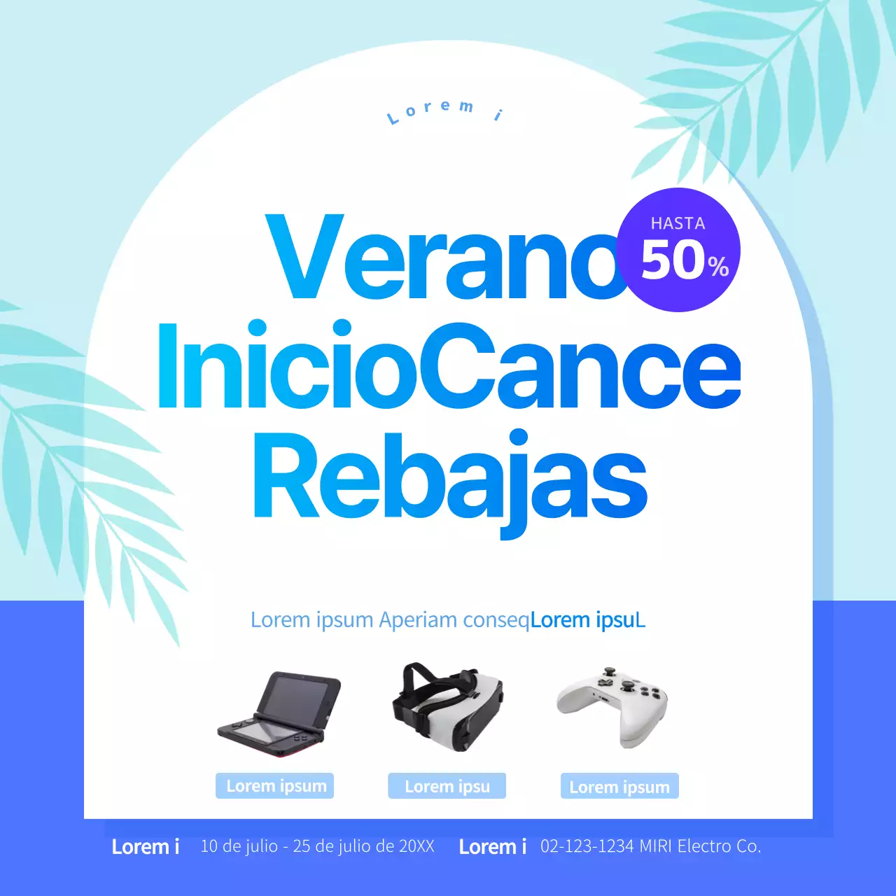 Banderola cuadrada azul veraniega