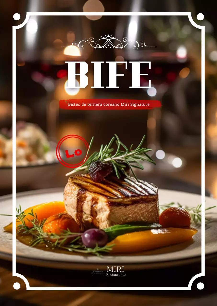 Una sensual introducción al menú con fotos en blanco y rojo de apetitosos filetes