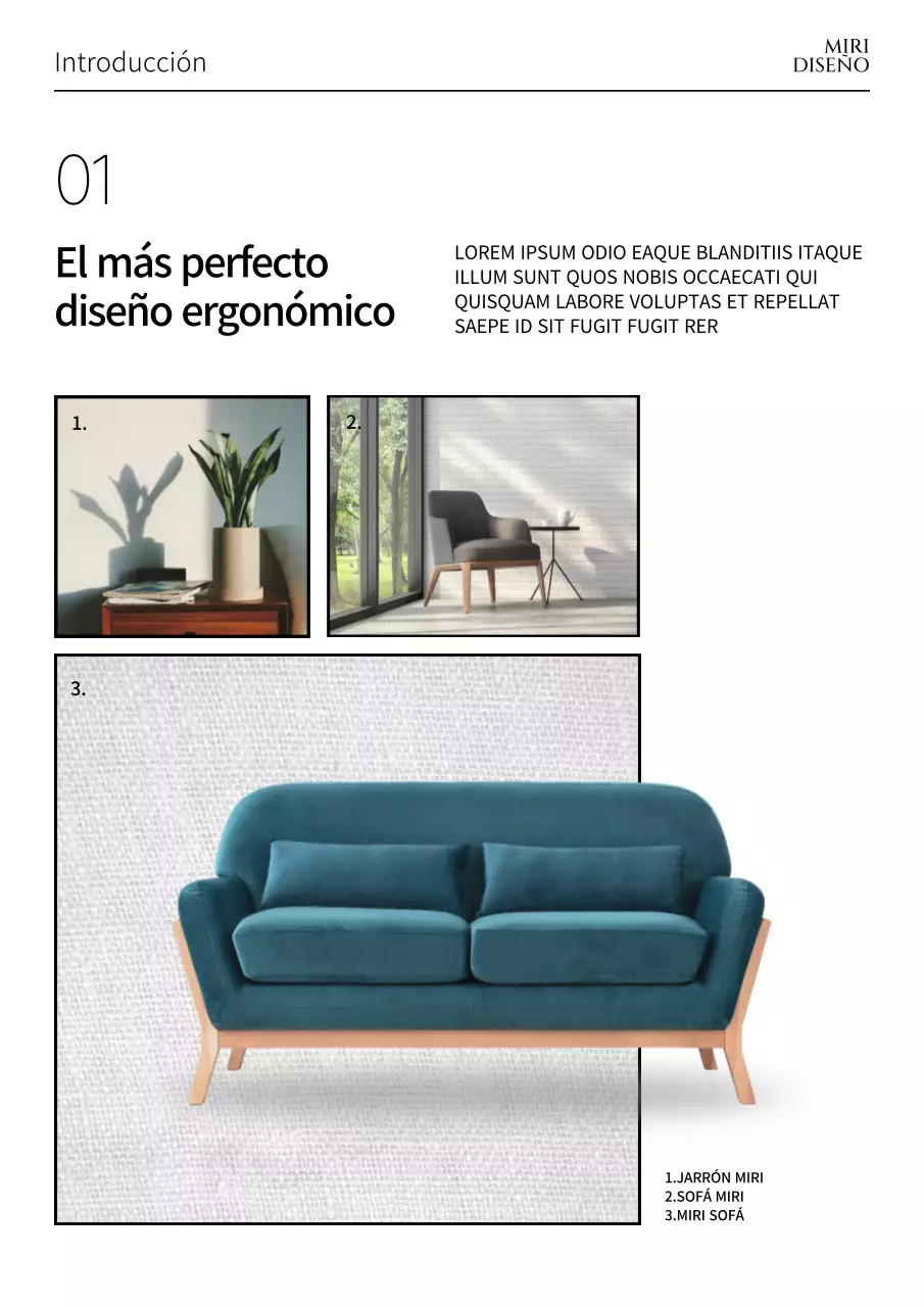 Ilustración de muebles con cuadros escoceses azul marino y sillas