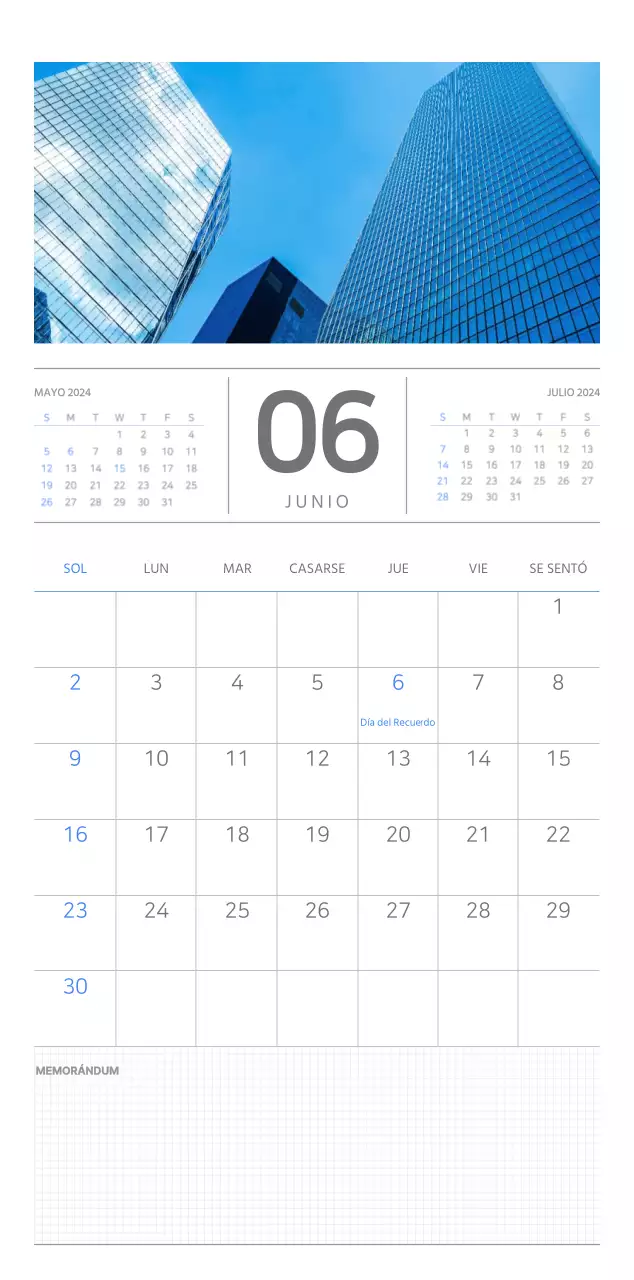 Calendario de pared en azul y blanco