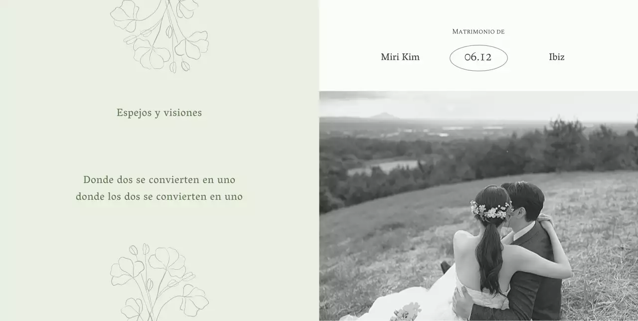 Invitación de boda tranquila y elegante con fondo verde claro