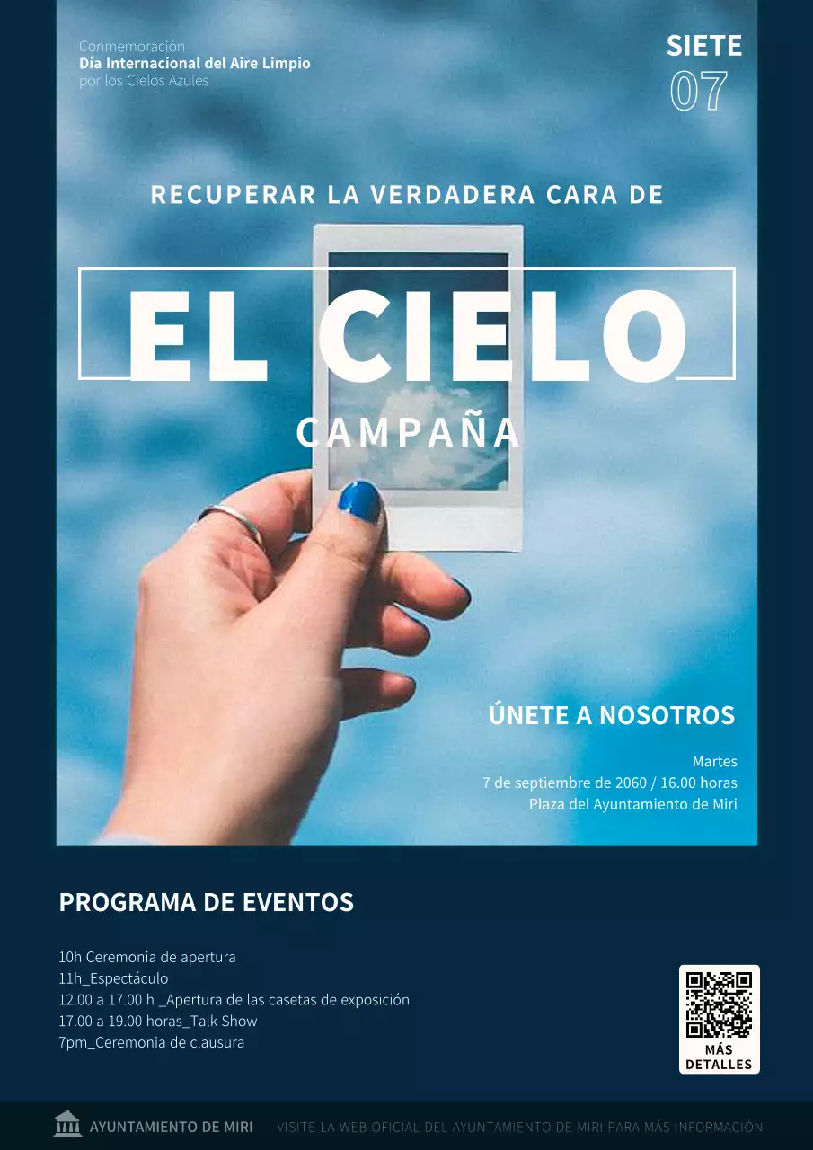 Concepto minimalista de promoción de eventos medioambientales con una foto sobre fondo azul marino