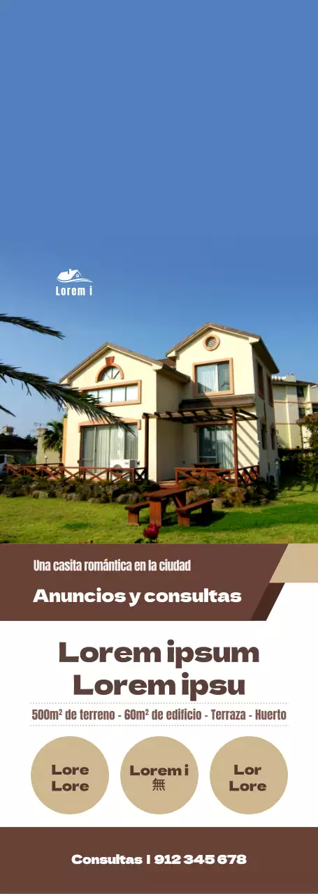 Un estilo sencillo en amarillo y marrón para anunciar y promocionar anuncios inmobiliarios y solicitudes de información.