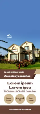 Un estilo sencillo en amarillo y marrón para anunciar y promocionar anuncios inmobiliarios y solicitudes de información.