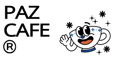 Lindo y taza de café de la cadera combinación de caracteres y texto en negro y azul Logotipo de estilo para la promoción de café y la promoción