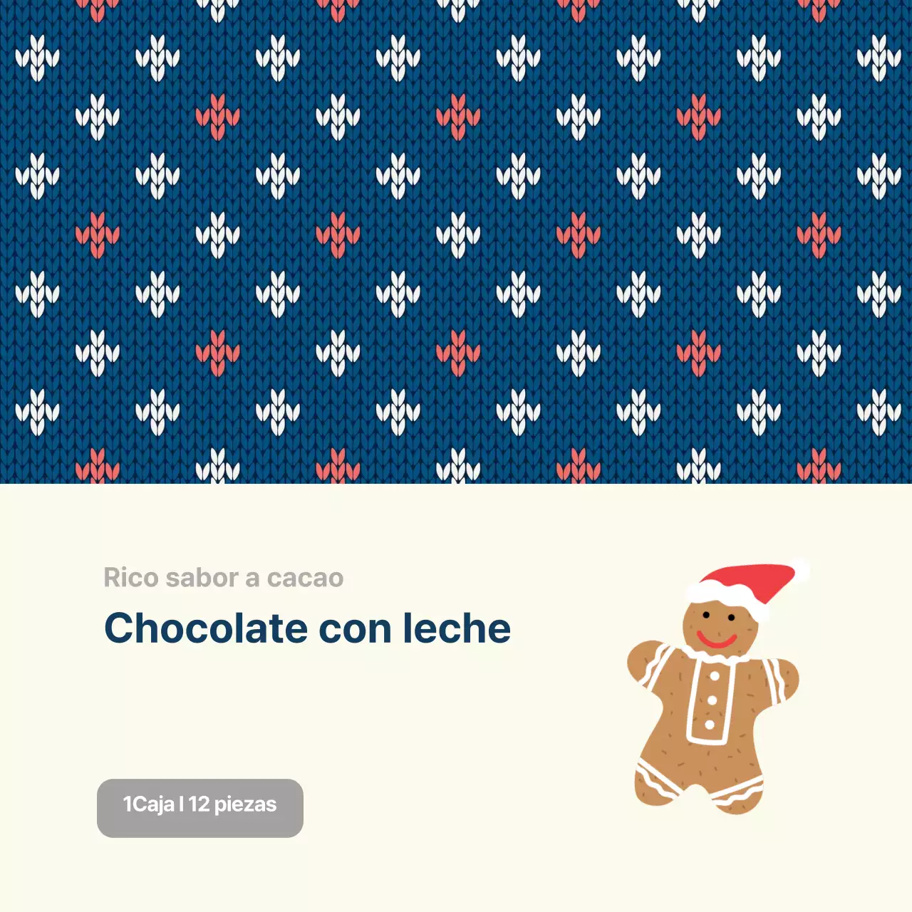 Etiqueta azul marfil de punto para envases de chocolate navideño