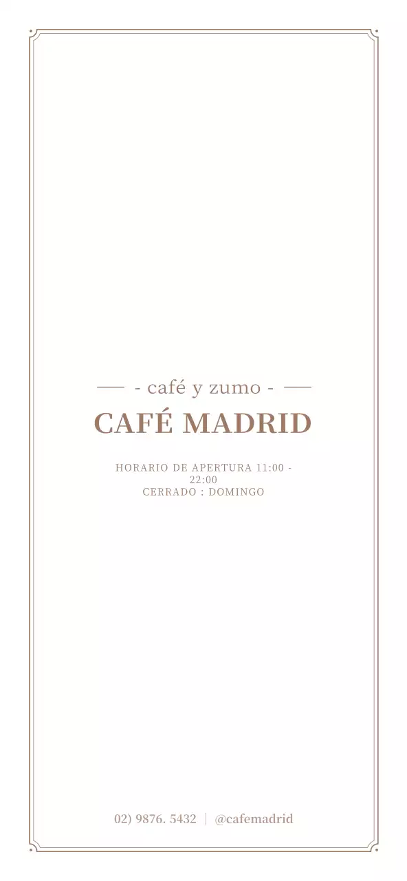 Guía del tablero de menús de cafetería en blanco y marrón, con un elegante marco