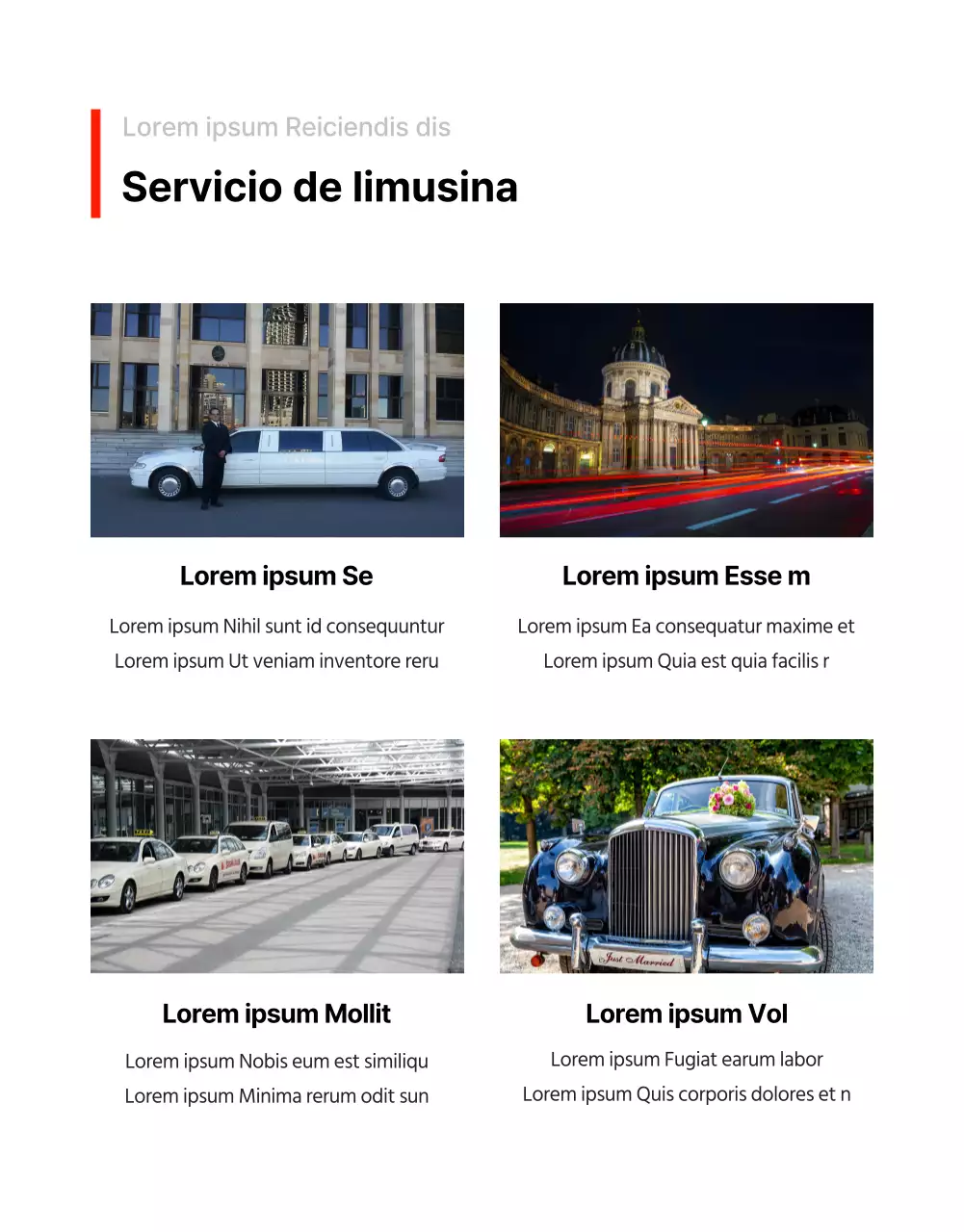 Página de detalles de la promoción de limusinas sencillas en color de puntos rojos