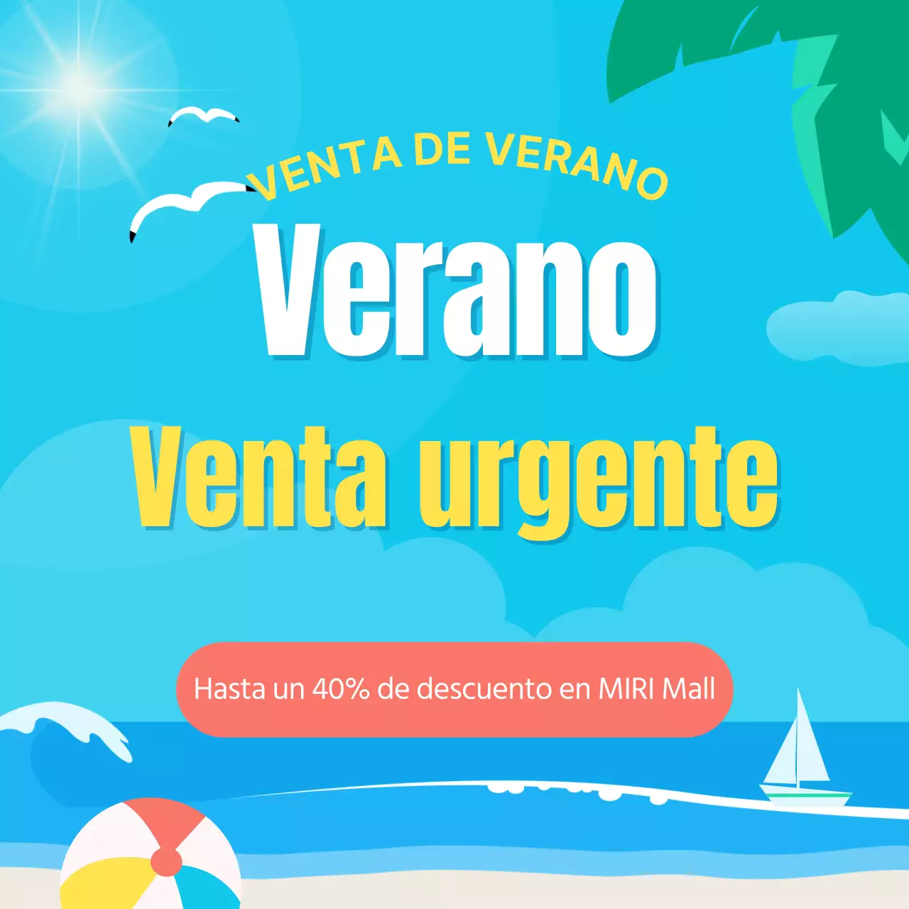Promocione una venta tropical de verano en azul y amarillo