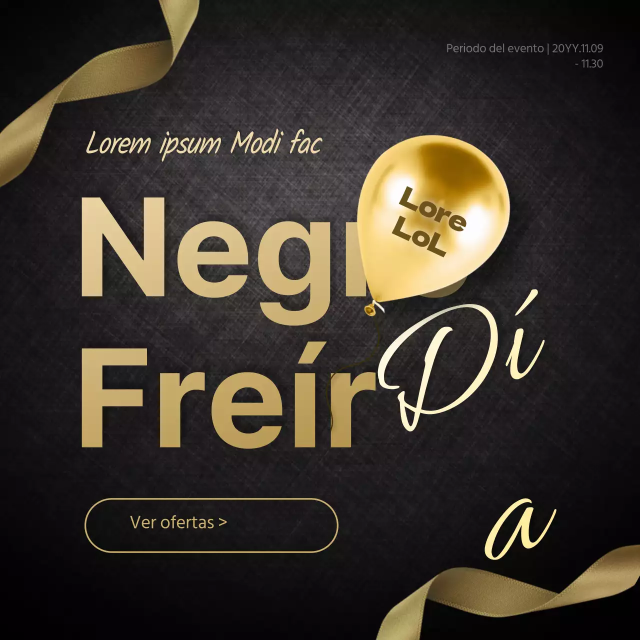 Fondo oscuro oro globo tipografía gradiente cinta evento