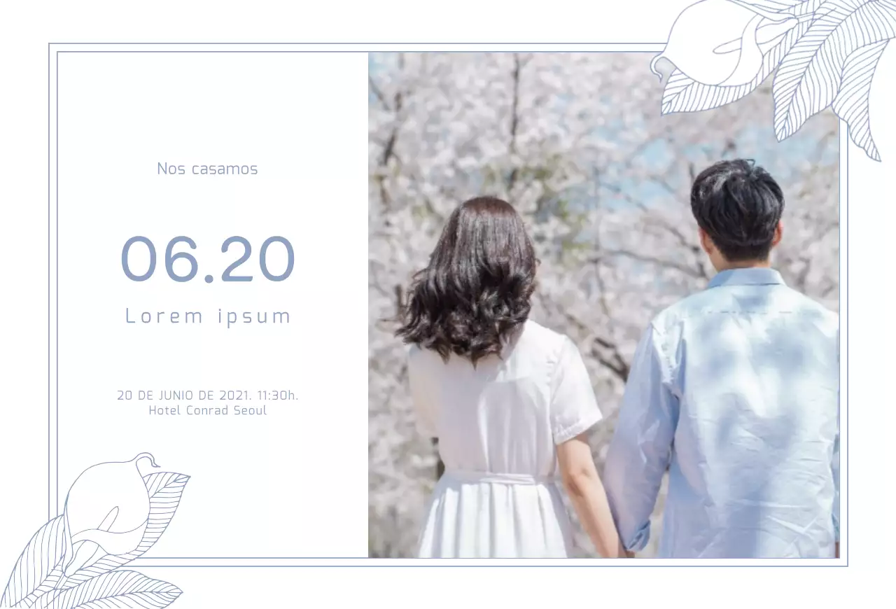 Invitación de boda con foto Postal horizontal con ilustración azul claro