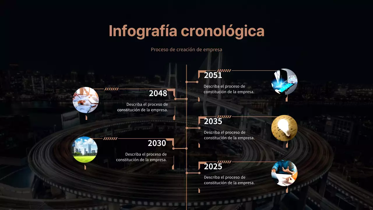Sencilla infografía cronológica en formato empresarial marrón y negro