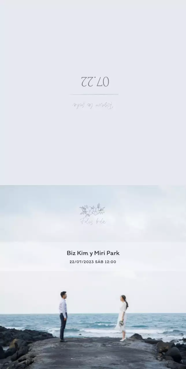 Invitación de boda tranquila y con clase con un fresco fondo gris