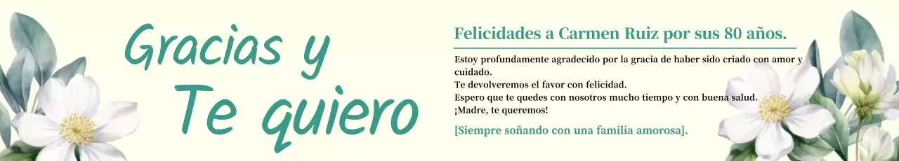 Promocione su octavo cumpleaños con flores frescas sobre fondo marfil