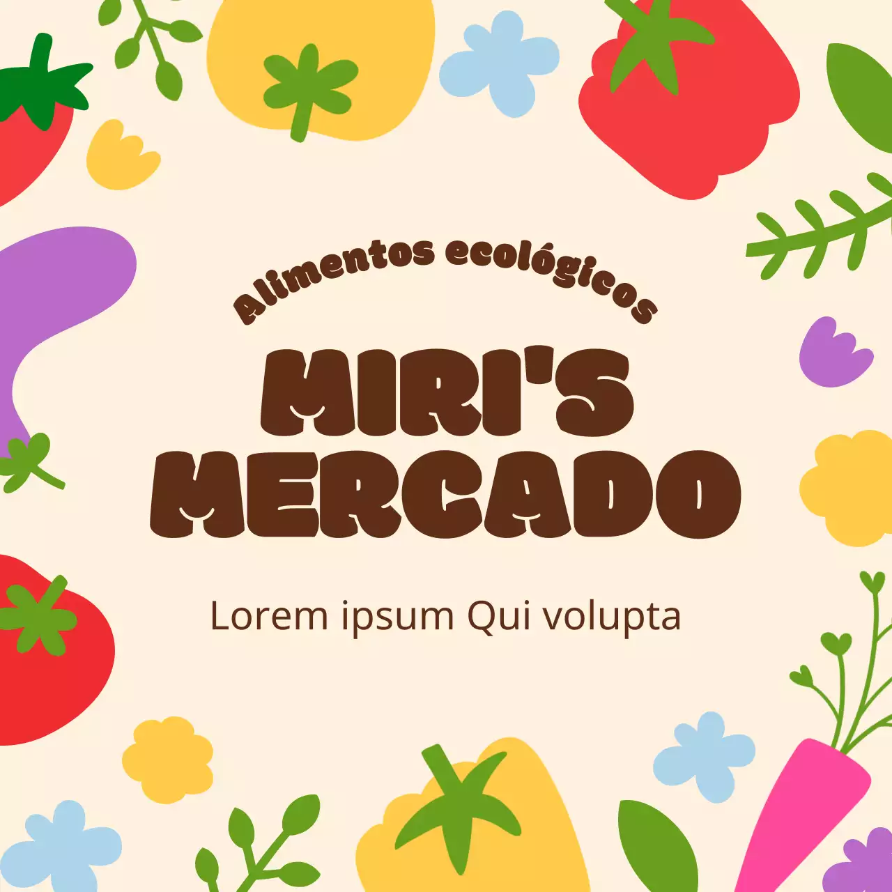 Contenido del mercado ecológico en beige, bonitas ilustraciones