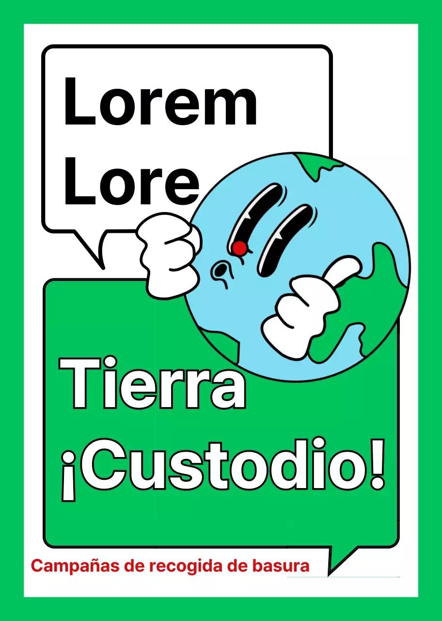 Promociona una campaña medioambiental con una simpática ilustración de la Tierra en blanco y verde.