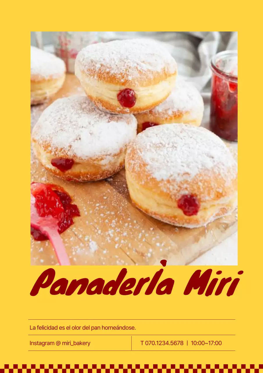 Cartel de una pastelería de rosquillas en amarillo y rojo vivos