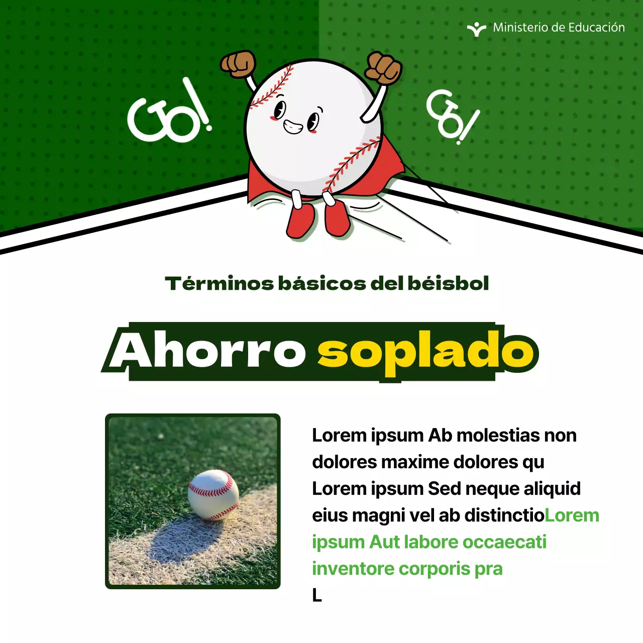 Información sobre bonitos términos de béisbol sobre fondo verde