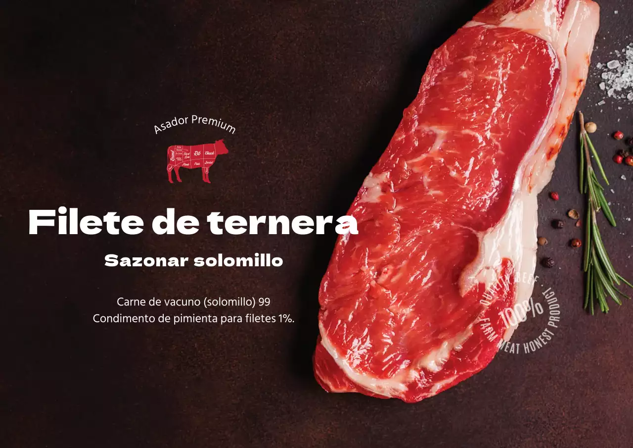 Etiqueta alimentaria de filete con foto marrón