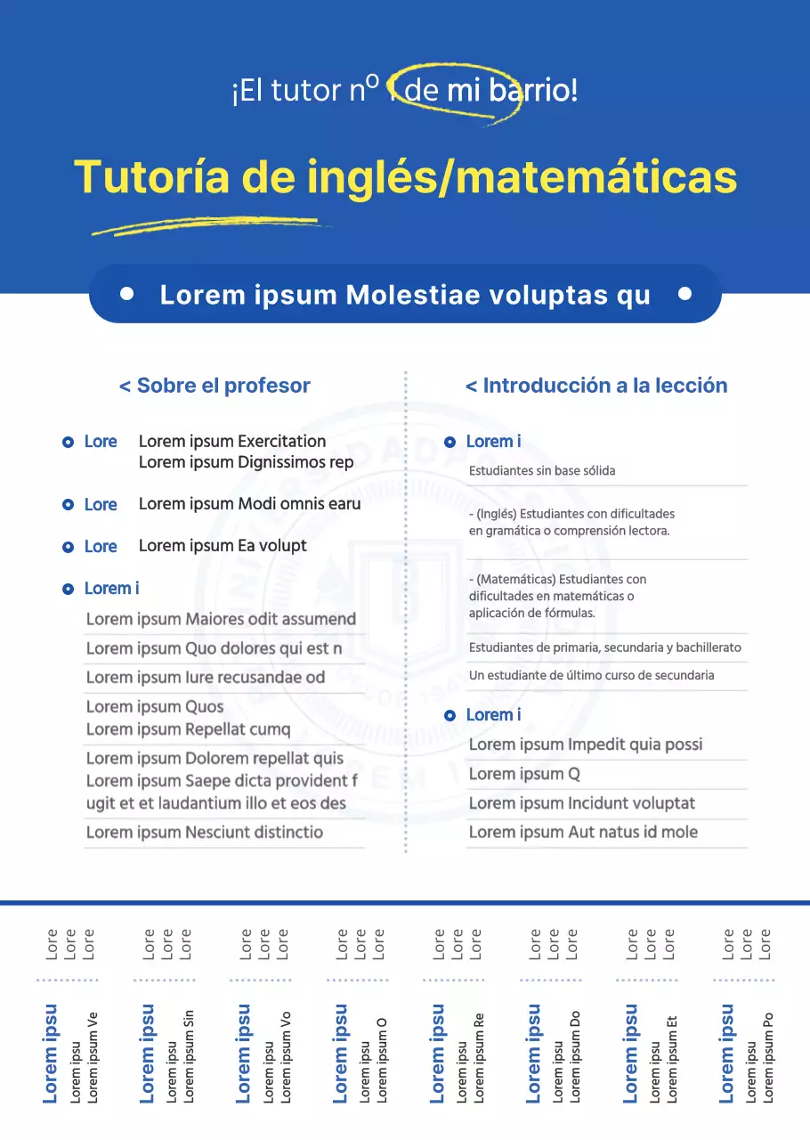 Estilo sencillo y llamativo en azul y amarillo para información y promoción de tutorías profesionales