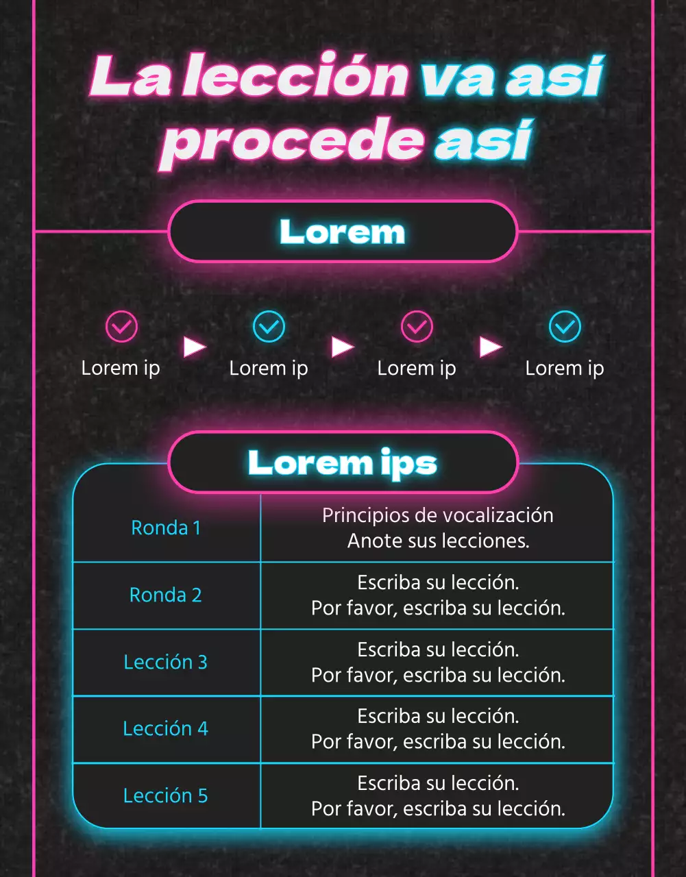 Lección vocal de neón rosa y azul claro