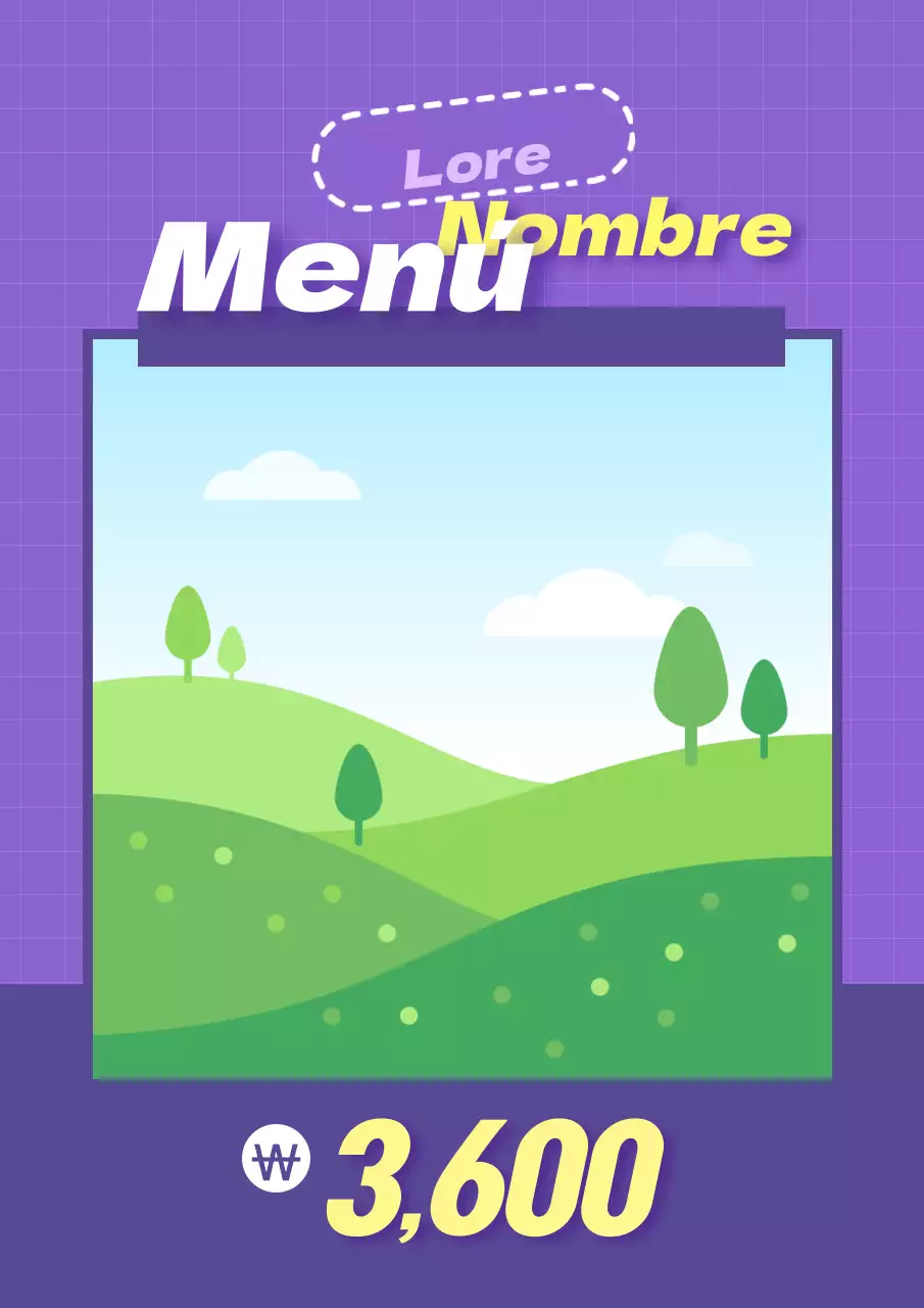 Promocionar un menú sencillo y básico con fotos y texto de color morado